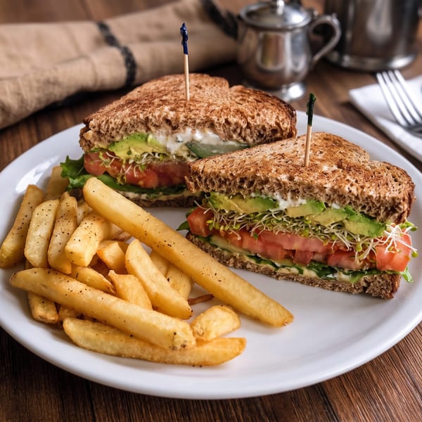 Club sandwich with fries