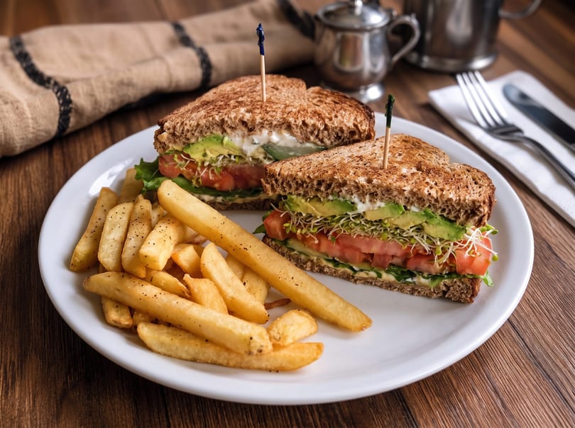 Club sandwich with fries